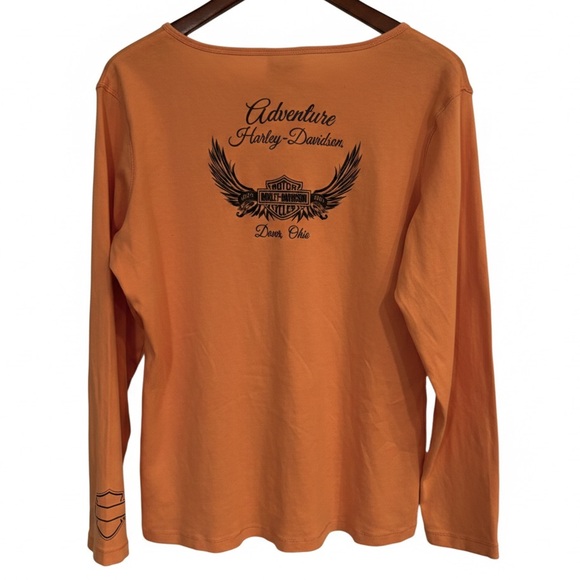 Harley-Davidson Adventure Dover Ohio Long Sleeve Top Orange 2XL EUC - Picture 4 of 5